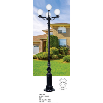 TRỤ - 085: Đèn trụ sân vườn chất liệu hợp kim, Chao đèn nhựa 4 bóng