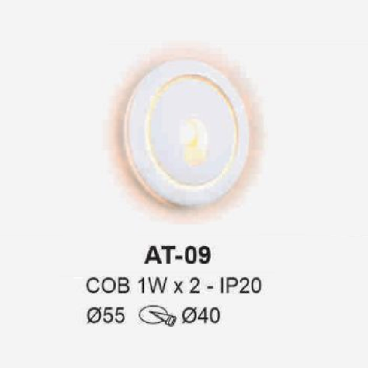 AT - 09: Đèn LED âm tường/âm bậc cầu thang - IP 20 - KT: Ø55mm - Lổ khoét: Ø40mm - Bóng đèn LED COB 1W  x 2 bóng