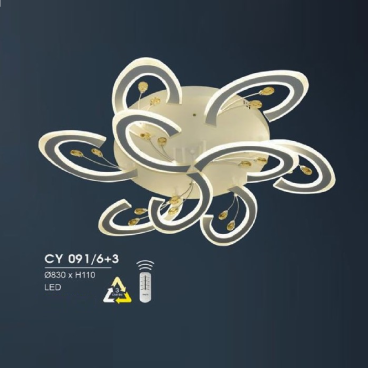 HF - CY 091/6+3: Đèn áp tar62n LED Mica 9 cánh - KT: Ø830mm x H110mm - Đèn LED đổi 3 màu - Remote