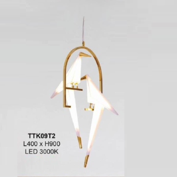 TTK09T2: Đèn thả 2 bóng - KT: L400mm x H900mm - Đèn LED ánh sáng vàng 3000K