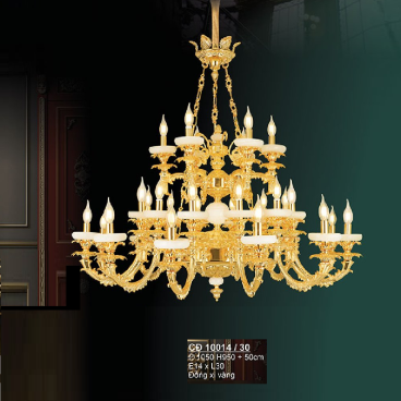 S - CĐ 10014/30: Đèn chùm đồng xi vàng 30 tay - KT: Ø1050mm x H950mm + 500mm - Bóng đèn E14 x 30 bóng