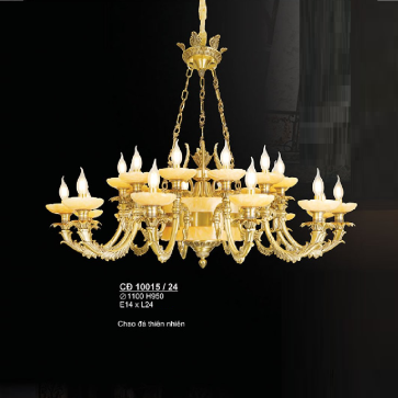 S - CĐ 10015/24: Đèn chùm đồng chao đá thiên nhiên 24 tay - KT: Ø1100mm x H950mm  - Bóng đèn E14 x 24 bóng