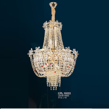 CPL 10033: Đèn chùm thả Phale K9 - KT: Ø600mm  x H850mm - Bóng đèn chân E14 x 16 bóng