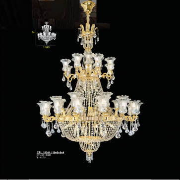 CPL 10044/16+8+8+4: Đèn chùm Phale chao thủy tinh 36 tay - KT: Ø1450mm x H2000mm - Bóng đèn chân E14 x 75 bóng