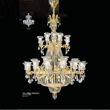 CPL 10044/16+8+8+4: Đèn chùm Phale chao thủy tinh 36 tay - KT: Ø1450mm x H2000mm - Bóng đèn chân E14 x 75 bóng