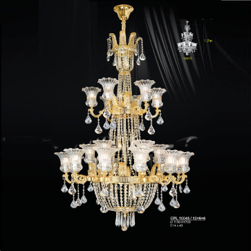 CPL 10045/12+6+6: Đèn chùm Phale chao thủy tinh 24 tay - KT: Ø1150mm x H1700mm - Bóng đèn chân E14 x 42 bóng