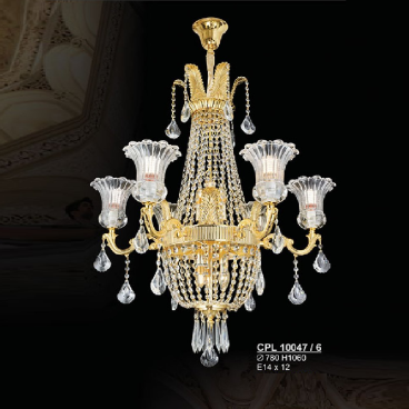 CPL 10047/6: Đèn chùm Phale chao thủy tinh 6 tay - KT: Ø780mm x H1060mm - Bóng đèn chân E14 x 12 bóng