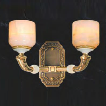 NV 1008/2: Đèn gắn tường đồng chao đá đôi - KT: L490mm x H300mm - Bóng đèn E27 x 2