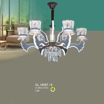 S - CL 10087/6: Đèn chùm LED 6 tay - KT: Ø650mm x H370mm - Đèn LED ánh sáng đổi 3 màu