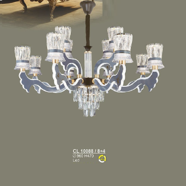 S - CL 10088/8+4: Đèn chùm LED 12 tay - KT: Ø960mm x H470mm - Đèn LED ánh sáng đổi 3 màu