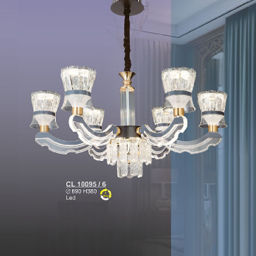 S - CL 10095/6:  Đèn chùm LED 6 tay - KT: Ø690mm x H380mm - Đèn LED ánh sáng đổi 3 màu