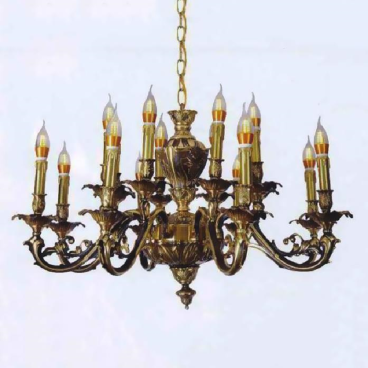 E - CD - 101/16: Chùm đồng 16 tay - KT: Ø850mm x H500mm - Bóng đèn chân E14 x 16 bóng