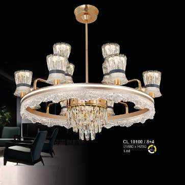 S - CL 10100/8+4:: Đèn chùm thả LED 12 tay - KT: Ø880mm x H750mm - Đèn LED ánh sáng đổi 3 màu