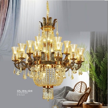 S - CPL 1014/12+6:  Đèn chùm Phale chao thủy tinh 18 tay - KT: Ø1150mm x H1200mm - Bóng đèn E14 x 33 bóng