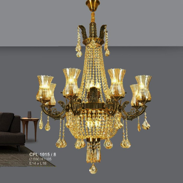 S - CPL 1015/8:  Đèn chùm Phale chao thủy tinh 8 tay - KT: Ø880mm x H1165mm - Bóng đèn E14 x 16 bóng