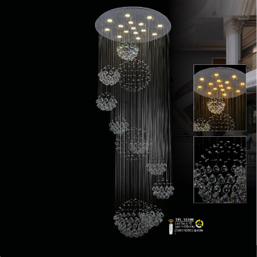 S - TPL 10199: Đèn thả thông tầng Phale - KT: Ø860mm x H2500mm - Đèn LED đổi 3 màu + Đèn LED 5W x 15 bóng