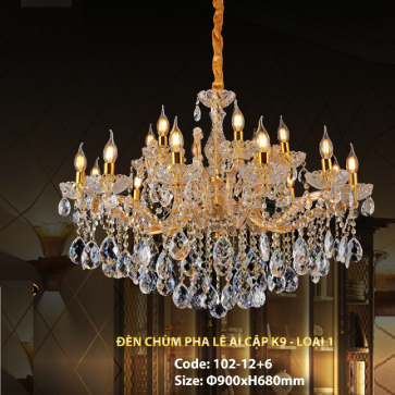 CODE: 102-12+6: Đèn chùm Phale nến 18 tay - KT: Ø900mm x H680mm - Bóng đèn chân E14 x 18 bóng