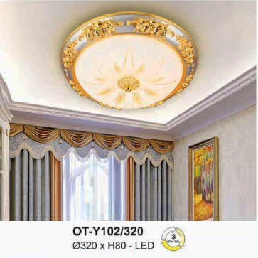AN - OT - Y102/320: Đèn ốp trần LED, chao thủy tinh - KT: Ø320mm x H80mm - Đèn LED ánh sáng đổi 3 màu