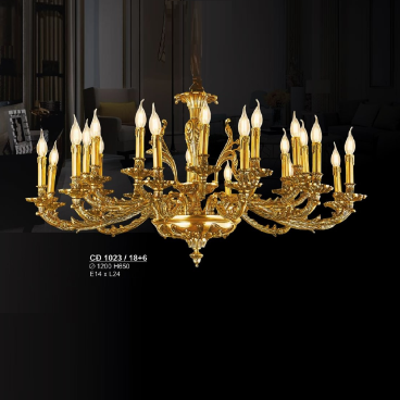 S - CĐ - 1023/18+6 : Đèn chùm đồng 24 tay  - KT: Ø1200mm  x H650mm - Bóng đèn chân E14 x 24 bóng