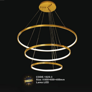 CODE: 1025-3: Đèn thả 3 vòng LED - KT: Ø(800+600+400)mm - Đèn LED đổi 3 màu