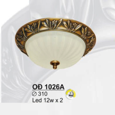 SN - OĐ 1026A: Đèn ốp đồng chao thủy tinh trắng - KT: Ø310 - Bóng đèn LED 12W x 2 ánh sáng đổi màu