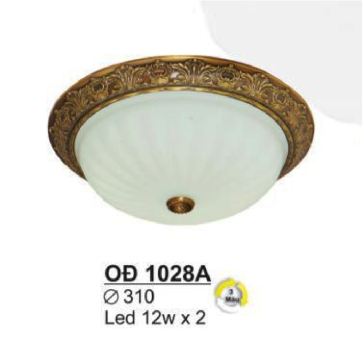 SN - OĐ 1028A: Đèn ốp đồng chao thủy tinh trắng - KT: Ø310 - Bóng đèn LED 12W x 2 ánh sáng đổi màu