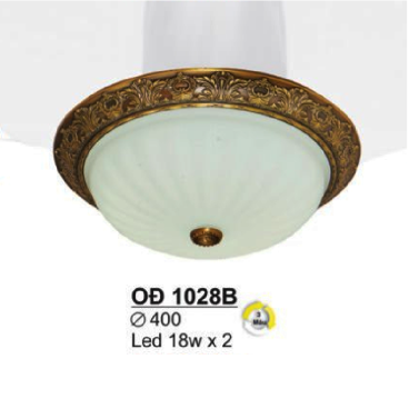 SN - OĐ 1028B: Đèn ốp đồng chao thủy tinh trắng - KT: Ø400 - Bóng đèn LED 18W x 2 ánh sáng đổi màu