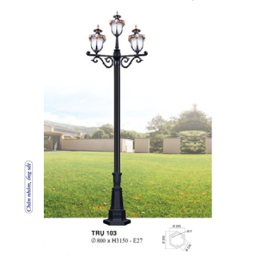TRỤ 103: Đèn trụ sân vườn chất liệu hợp kim 3 bóng