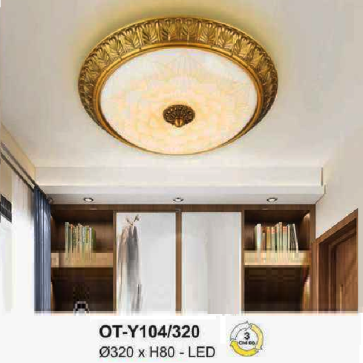AN - OT - Y104/320: Đèn ốp trần LED, chao thủy tinh - KT: Ø320mm x H80mm - Đèn LED ánh sáng đổi 3 màu