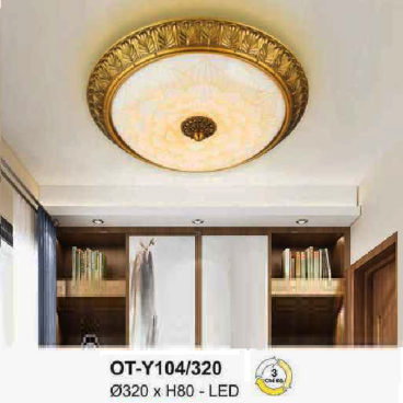 AN - OT - Y104/320: Đèn ốp trần LED, chao thủy tinh - KT: Ø320mm x H80mm - Đèn LED ánh sáng đổi 3 màu
