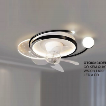 OTQ83104DEN: Quạt trần đảo Đèn LED Mica  - KT: L600mm x W500mm - Đèn LED đổi 3 màu