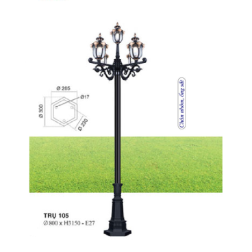 TRỤ 105: Đèn trụ sân vườn chất liệu hợp kim 4 bóng