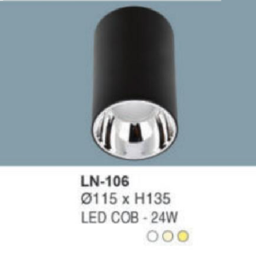 LN - 106: Đèn lon LED COB 24W gắn nổi, 1 chế độ ánh sáng (trắng/trung tính/vàng)