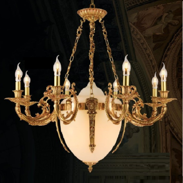 HF - CĐ 1087/8: Chùm đồng 8 tay chao đá - KT: Ø830mm x H890mm + 450mm - Bóng đèn E14 x 8 bóng + E27 x 3 bóng