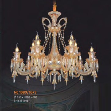 NC 1089/10+5: Đèn chùm nến Phale 15 tay - KT: Ø950mm x H800mm+600mm - Bóng đèn nến E14 x 15 bóng