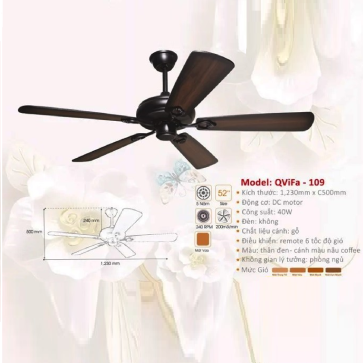 QViFa - 109: Quạt trần  5 cánh gỗ