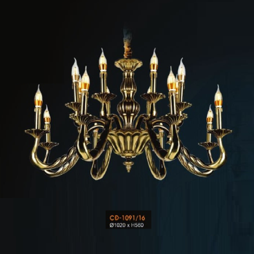 VER - CĐ 1091/16: Chùm đồng 16 tay - KT: Ø1020mm x H560mm - Đèn chân E 14 x 16 bóng