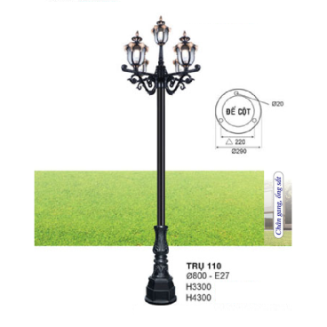 TRỤ 110: Đèn trụ sân vườn chất liệu hợp kim 5 bóng - Cao 3300mm