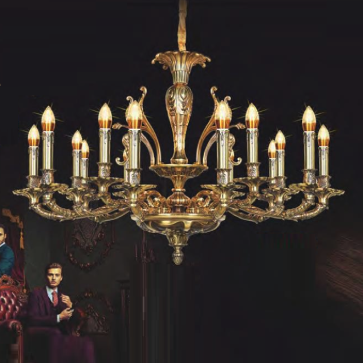 NC 1111/10+5:  Đèn chùm đồng 15 tay - KT: Ø 900mm  x H 550mm - Bóng đèn chân E14  x 15 bóng