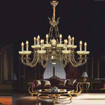 NC 1112/12+12: Đèn chùm đồng 24 tay, đá vàng - KT: Ø1200mm x H800mm + 500mm - Đèn chân E14 x 24 bóng