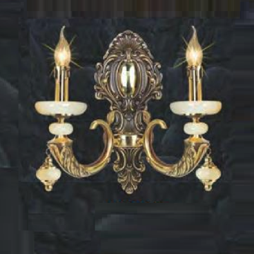 NV 1114/2: Đèn gắn tường đôi đồng chén đá - KT: L400 - 270mm x H410mm - Bóng đèn E14 x 2