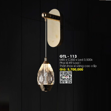 GTL -113: Đèn gắn tường LED Phale K9  - KT: Ø85mm x H350mm - Đèn LED ánh sáng vàng 3500K
