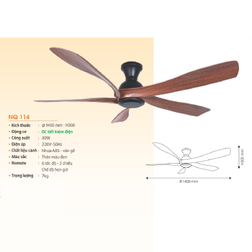 NQ 114: Quạt trần 5 cánh - KT: Ø1400mm x H300mm