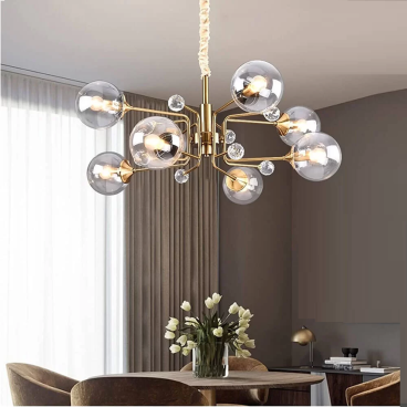 THCN 114A-20: Đèn chùm thả chao quả bi màu trà - KT: Ø850mm x H950mm - Bóng đèn E27 x 8 bóng