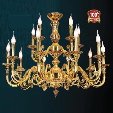 VER - CĐ -1152/15: Đèn chùm đồng 15 tay - KT: Ø920mm x H700mm - Bóng đèn E14 x 15 bóng
