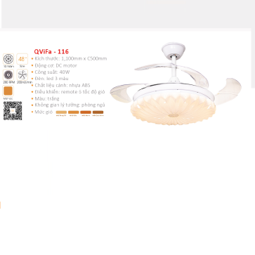QVifa - 116: Quạt trần đèn LED cánh nhựa