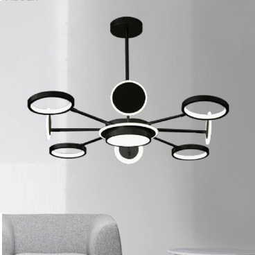 35 - TTK116T8 ĐEN: Đèn chùm thân màu đen 8 tay LED - KT: Ø900mm - Đèn LED đổi 3 màu