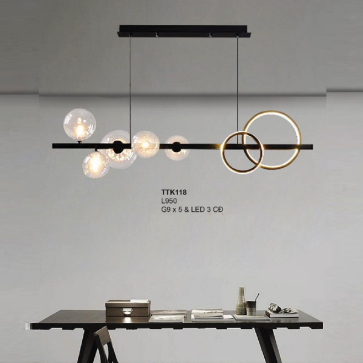 35 - TTK118: Đèn thả ngang LED - KT: L1150mm - Đèn LED đổi màu + LED G9 x 5 bóng