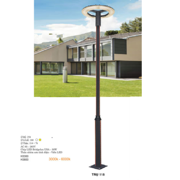 TRỤ 118: Đèn trụ sân vườn chất liệu hợp kim, Đèn LED - Cao 3300mm - Ánh sáng trắng/vàng