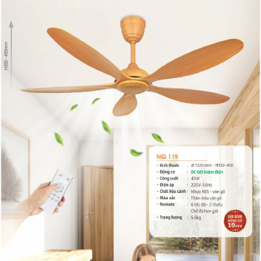 NQ 119: Quạt trần 5 cánh - KT: Ø1320mm x H350mm +450mm